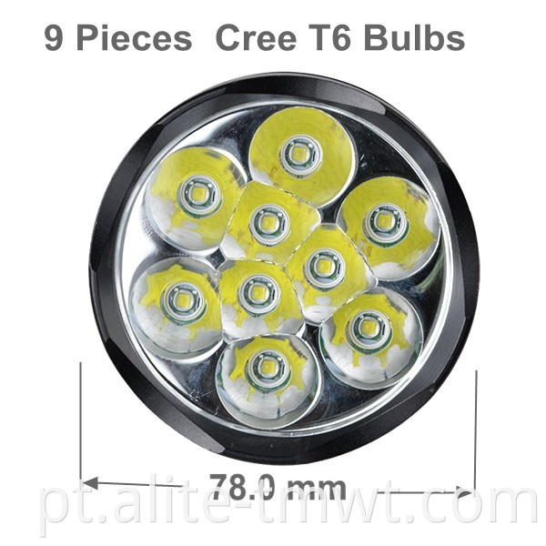 Lanterna de feixe de 100lm de alta lanterna de 5 modos XML T6 9 LED LED BIG TOCH LUZ